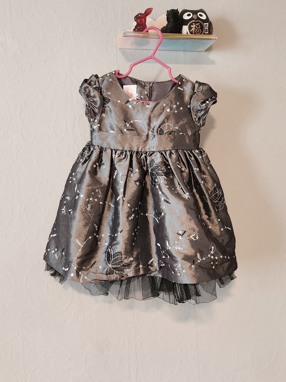 La Princess 18 Month Grey Metallic Floral Embroidered Dress